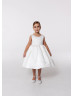 Ivory Satin V Back Flower Girl Dress Christening Dress